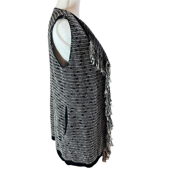 Lysse Fringe Long Cardigan Black & White Sweater Duster Vest with Pockets-S/M - Picture 2 of 10